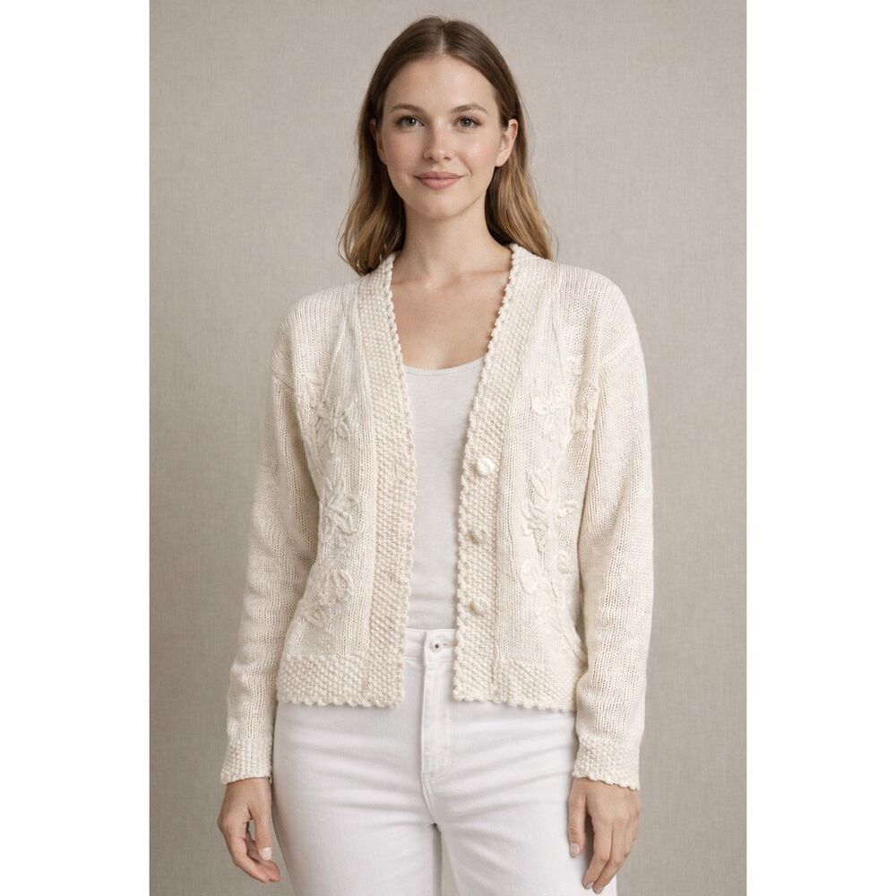 Vintage Honors Apparel Cardigan Sweater White Women’s Embroidered Floral M